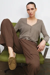 SPLIT SUEDE OPEN BACK LOAFERS