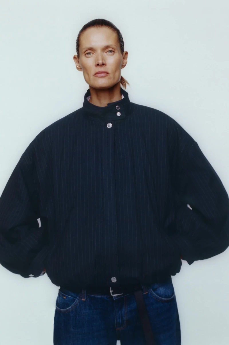 PINSTRIPED BOMBER JACKET