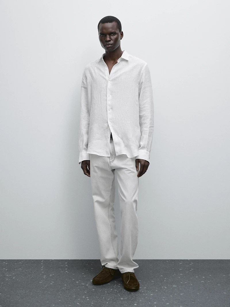 Chemise slim à rayures en lin