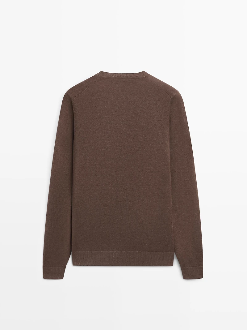 Pull en maille 100 % lin à col rond