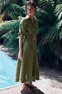 BELTED MIDI SHIRT DRESS