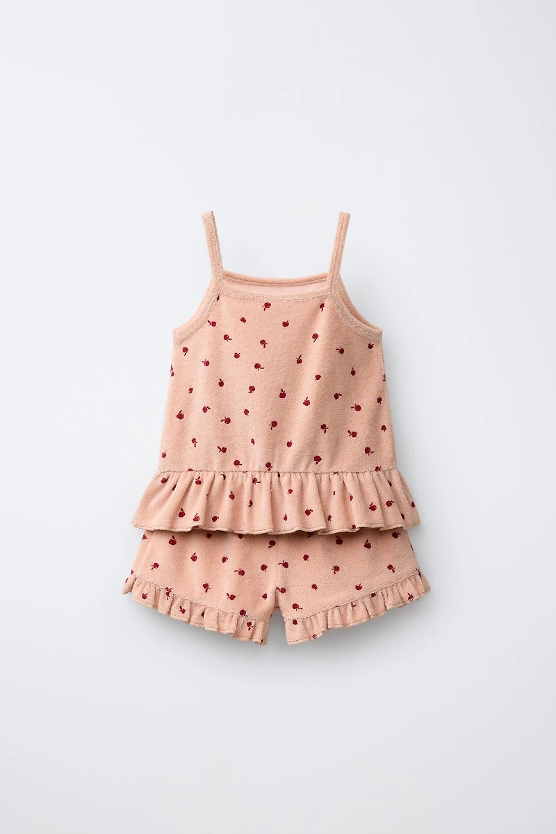 CHERRY TOWEL EFFECT T-SHIRT AND BERMUDA SET