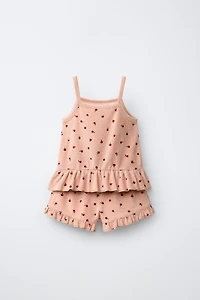 CHERRY TOWEL EFFECT T-SHIRT AND BERMUDA SET
