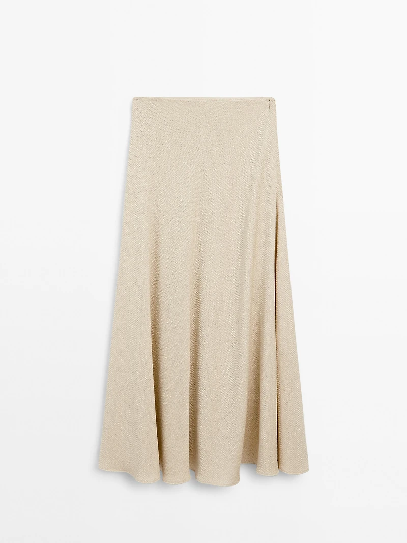 Long herringbone cotton blend skirt