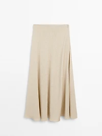 Long herringbone cotton blend skirt