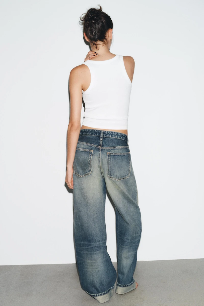 TRF MID-RISE RIPPED BAGGY FOLDED JEANS