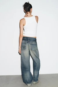 TRF MID-RISE RIPPED BAGGY FOLDED JEANS