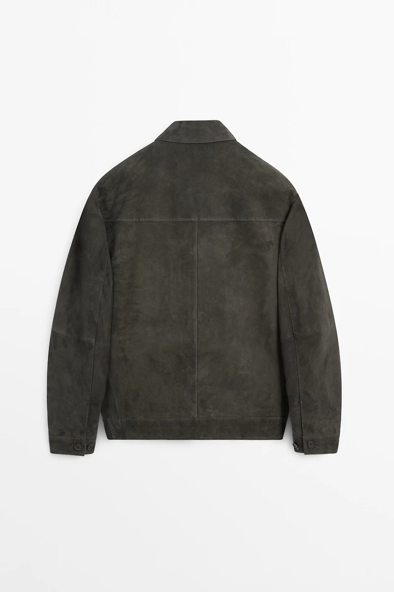 Veste poches cuir daim