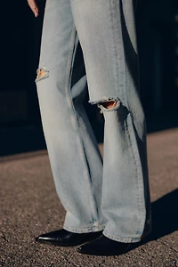 TRF LOW RISE RIPPED WIDE LEG JEANS