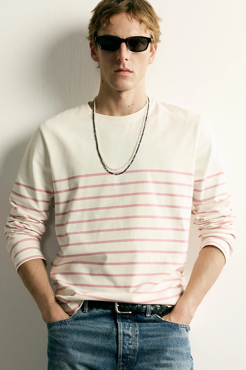 RELAXED FIT JACQUARD STRIPE T-SHIRT