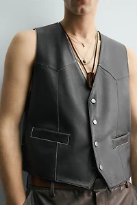 LEATHER VEST WITH CONTRAST STITCHING