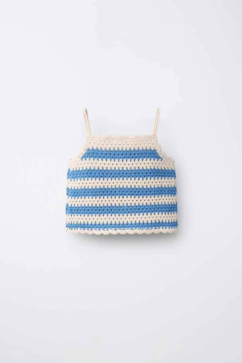STRIPED CROCHET KNIT TOP