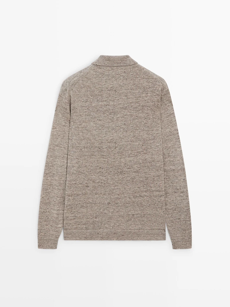 100% linen knit polo collar sweater