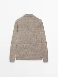 100% linen knit polo collar sweater