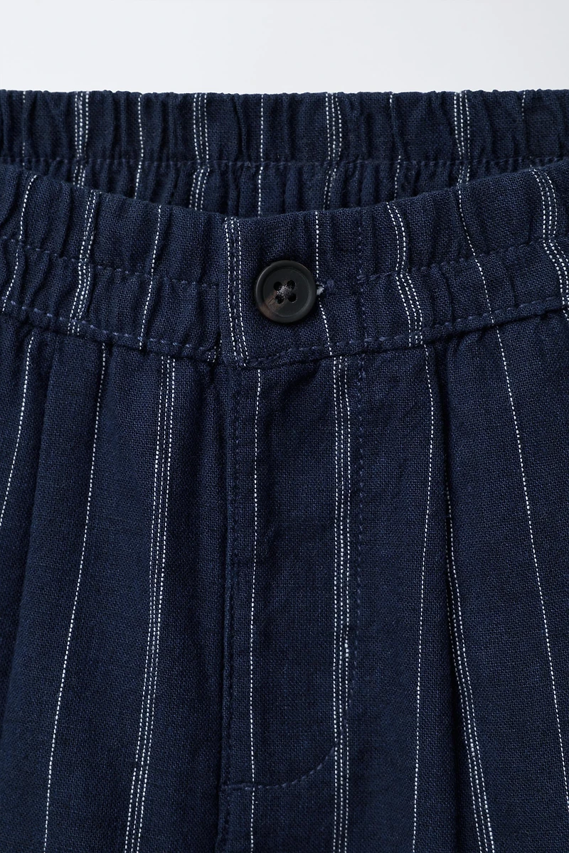 SHORT RAYÉ EN LIN ET COTON