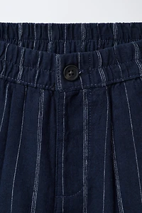 SHORT RAYÉ EN LIN ET COTON