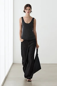 Semi-sheer metallic-effect strappy top