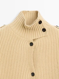 Cardigan en maille 100 % laine à col roulé