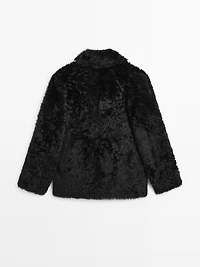 Sheepskin leather coat with lapel collar