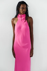 HALTER NECK TIE MAXI DRESS