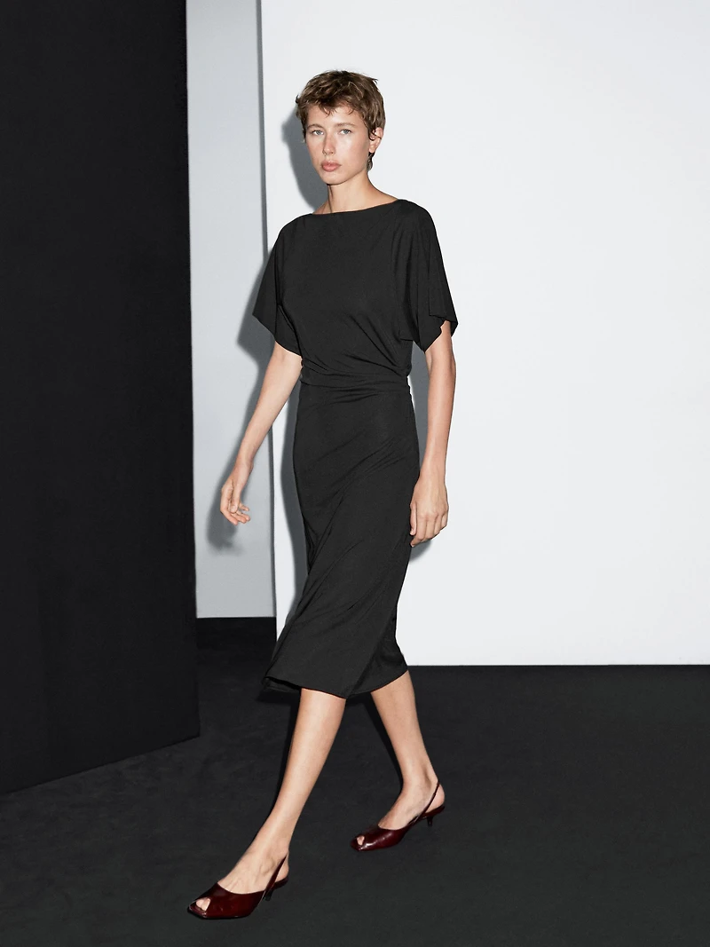Midi dress with gathered detail