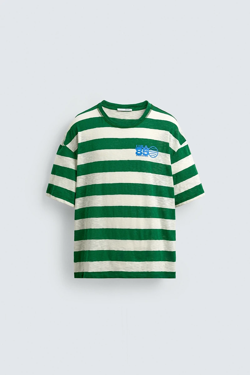 CONTRAST PRINT STRIPED T-SHIRT