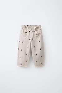 EMBROIDERED CHERRY BAGGY TWILL PANTS