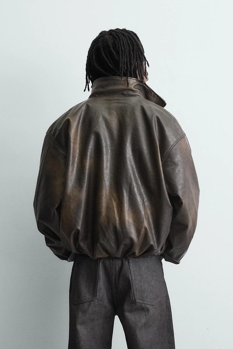 WASHED FAUX LEATHER JACKET