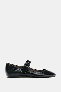 LEATHER BUCKLE BALLET FLATS