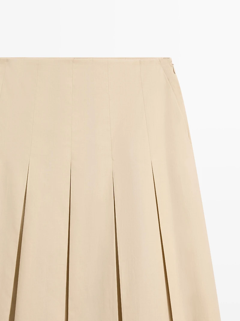 Cotton box pleat midi skirt