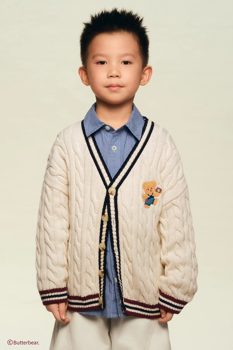 BUTTERBEAR © EMBROIDERED CABLE-KNIT CARDIGAN