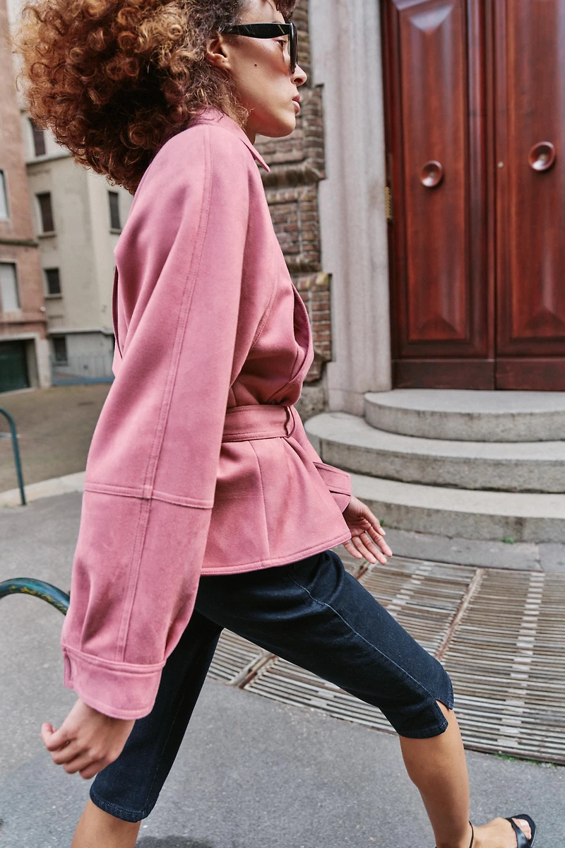 FAUX SUEDE BELTED JACKET
