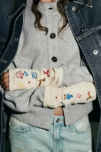 EMBROIDERED KNIT MITTEN GLOVES