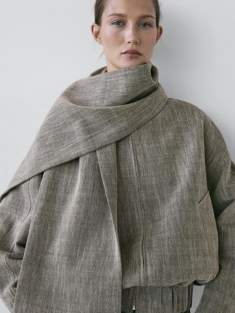 Flecked bomber jacket with scarf