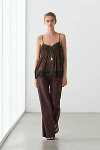 Pantalon flare taille moyenne 100 % lin