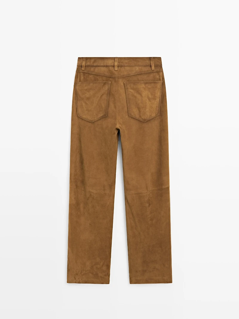 Suede leather straight trousers