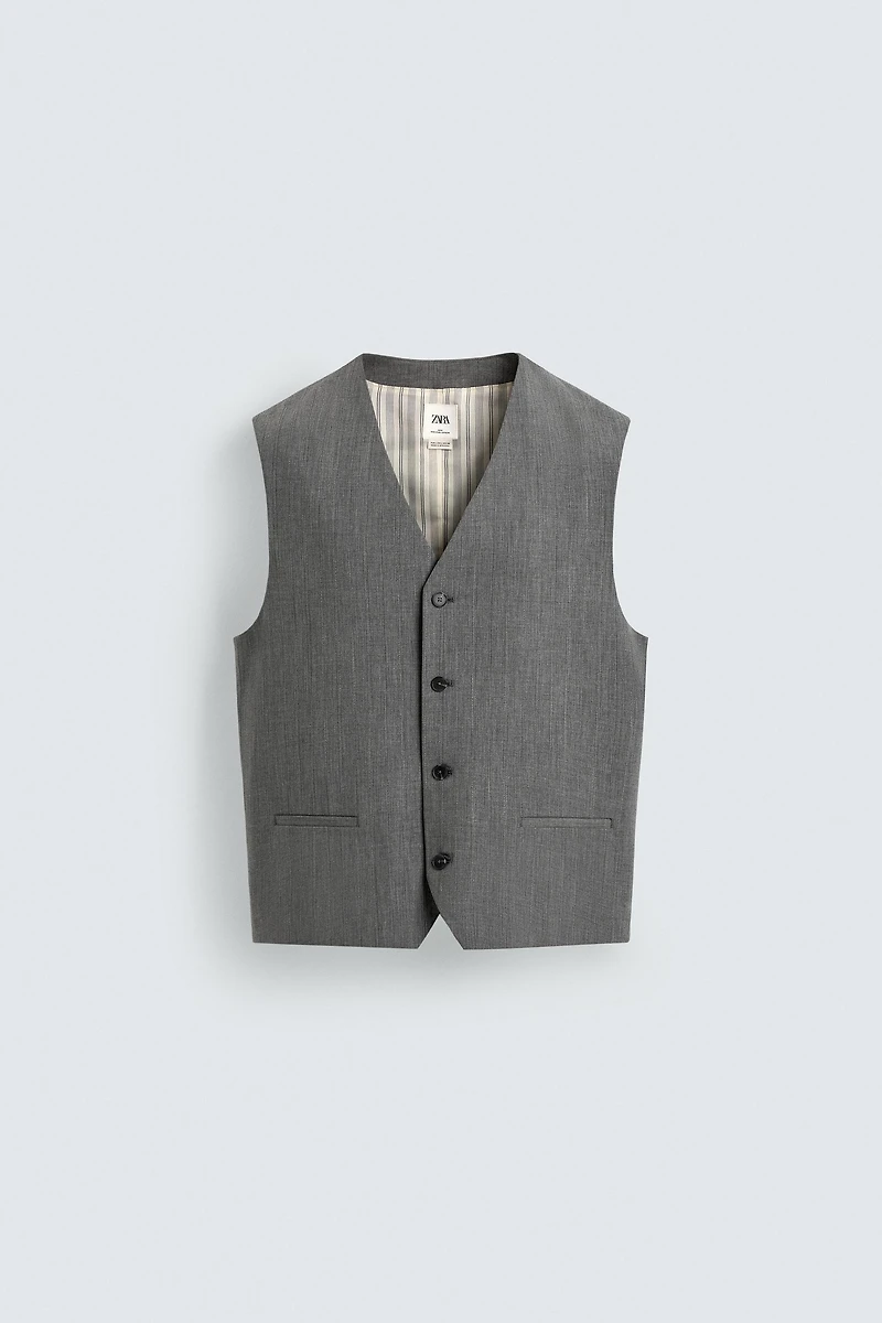 TEXTURED STRIPED SUIT VEST
