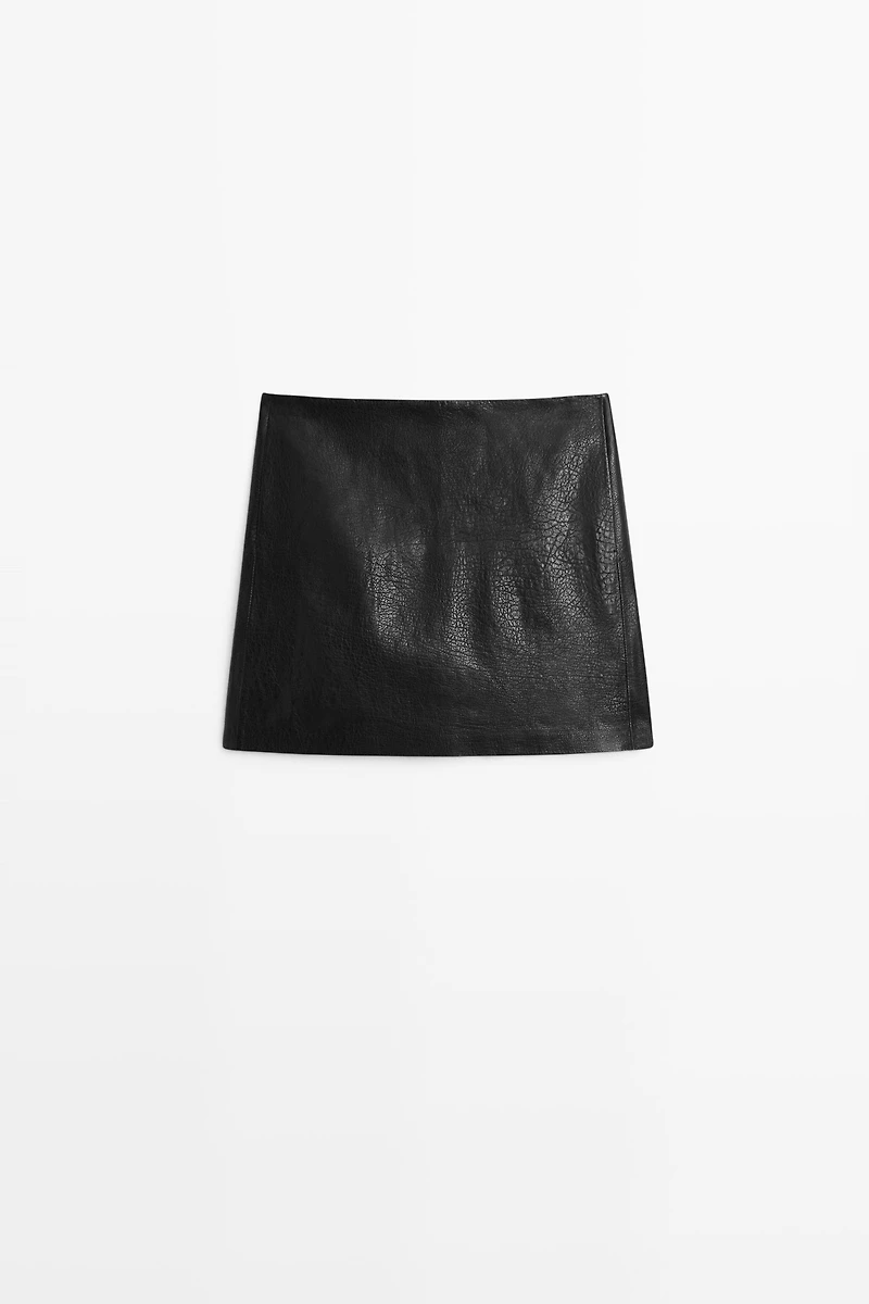 Nappa leather mini skirt