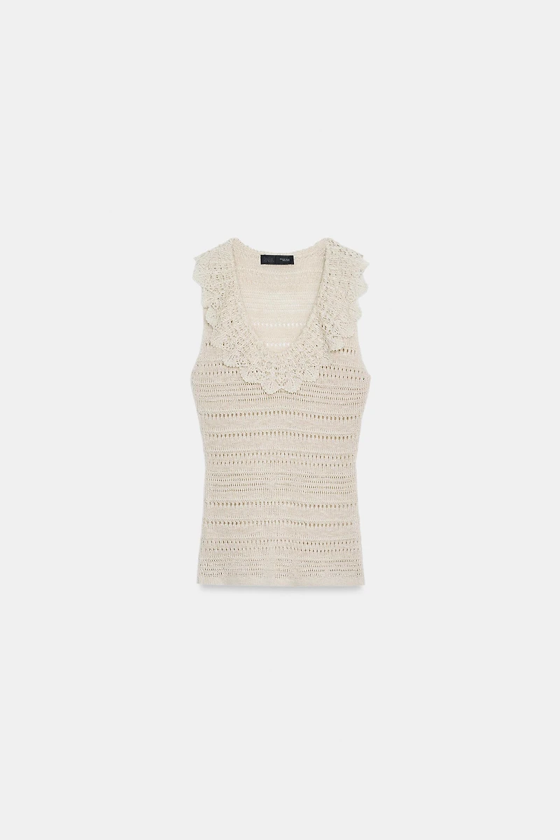 POINTELLE RUFFLE TOP