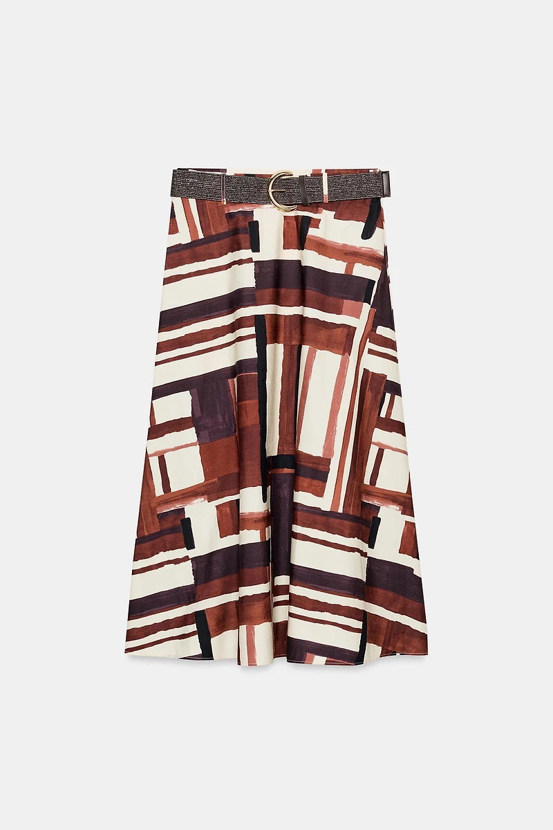PRINTED BELTED SKIRT