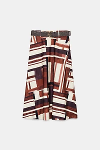 PRINTED BELTED SKIRT