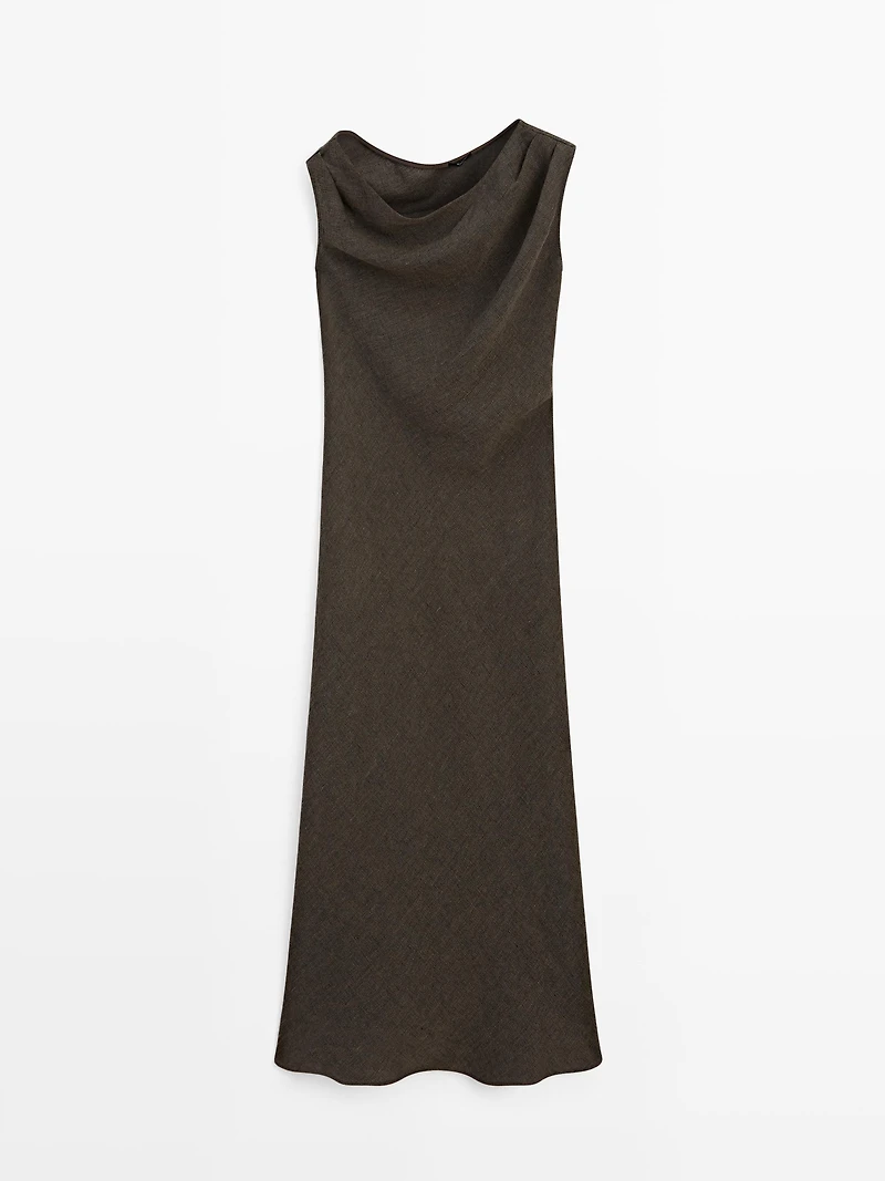 Robe midi 100 % lin détail épaule
