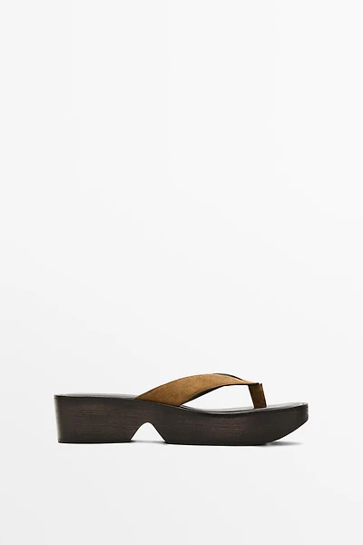 Leather wedge heel sandals
