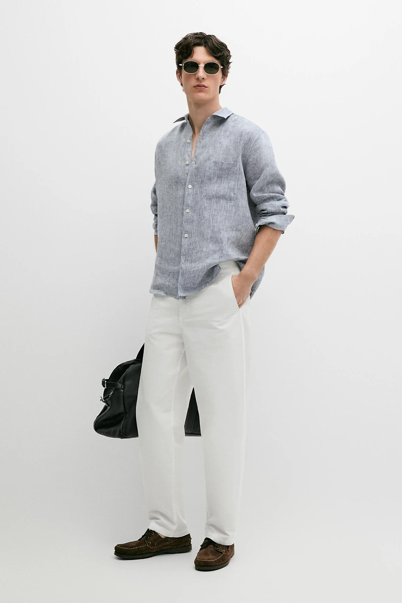 Regular fit linen shirt with pocket