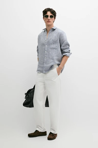 Chemise regular fit poche lin