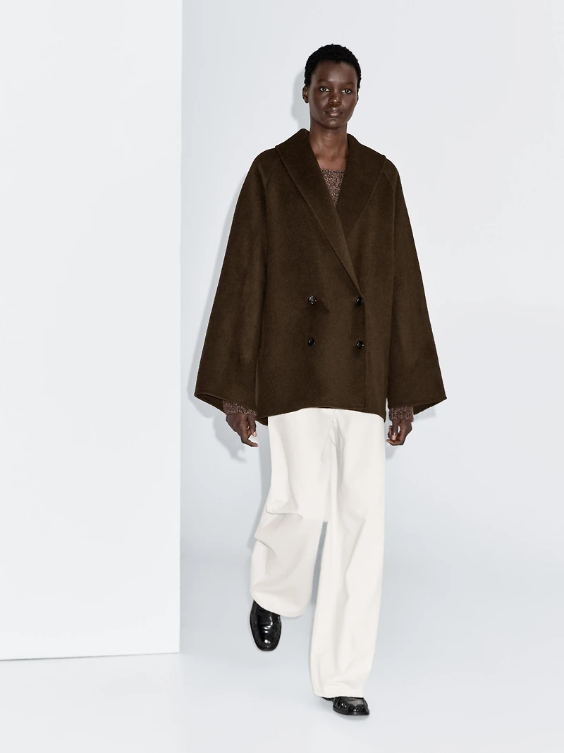 Wool blend double-breasted coat with tuxedo collar