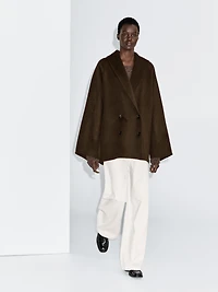 Wool blend double-breasted coat with tuxedo collar