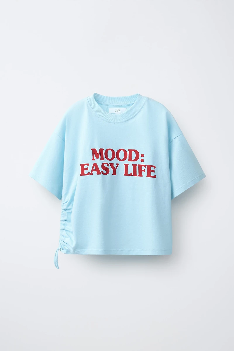 RUCHED TEXT T-SHIRT