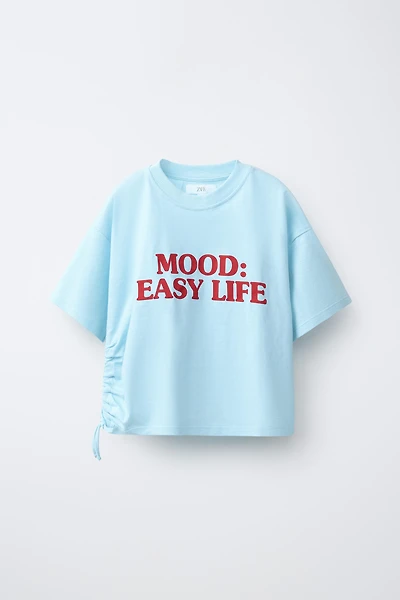 RUCHED TEXT T-SHIRT