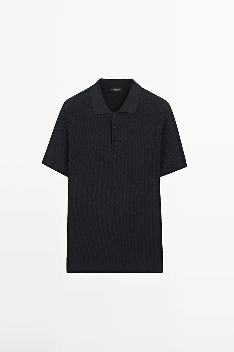 100% cotton textured knit polo sweater